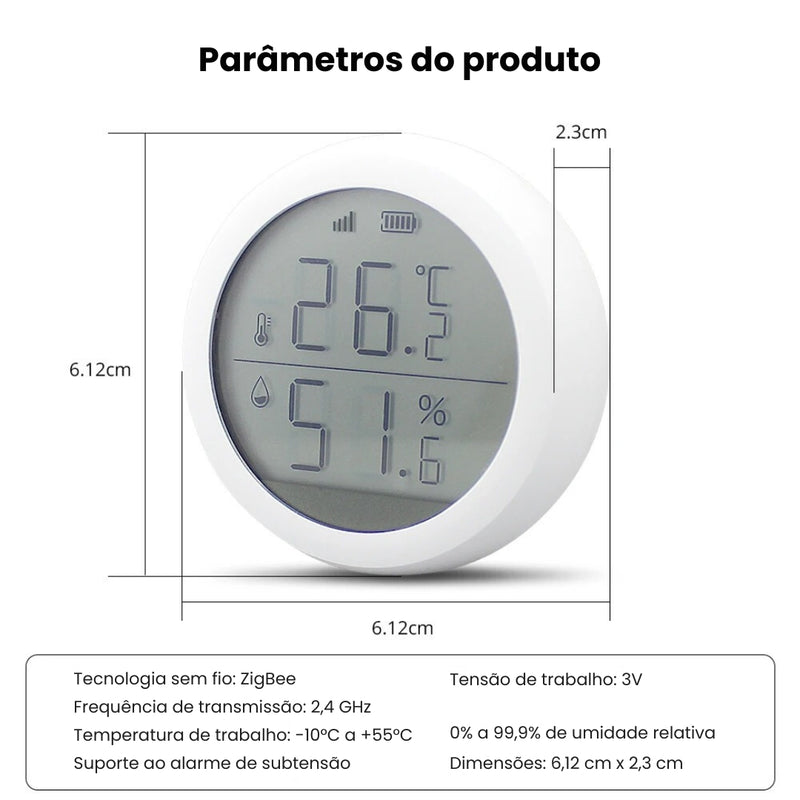Sensor de Temperatura e Umidade Zigbee com Display LCD - Zemismart