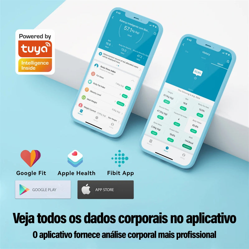 Balança de bioimpedância e peso corporal inteligente Bluetooth e Wi-Fi Intelar IR288