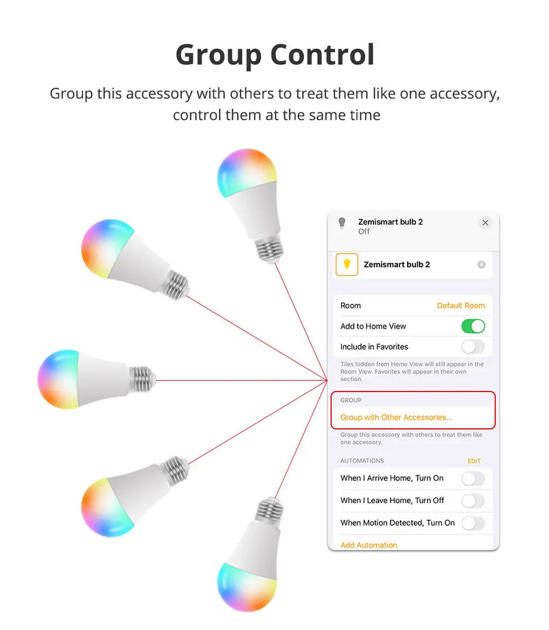 Lâmpada LED inteligente RGBCW E27 de 9W dimerizável Matter sobre Wi-Fi - Zemismart