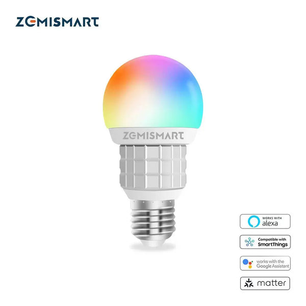 Lâmpada LED inteligente RGBCW E27 de 7W dimerizável com certificação Wi-Fi Matter - Zemismart