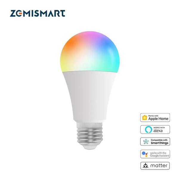 Lâmpada LED inteligente RGBCW E27 de 9W dimerizável Matter sobre Wi-Fi - Zemismart