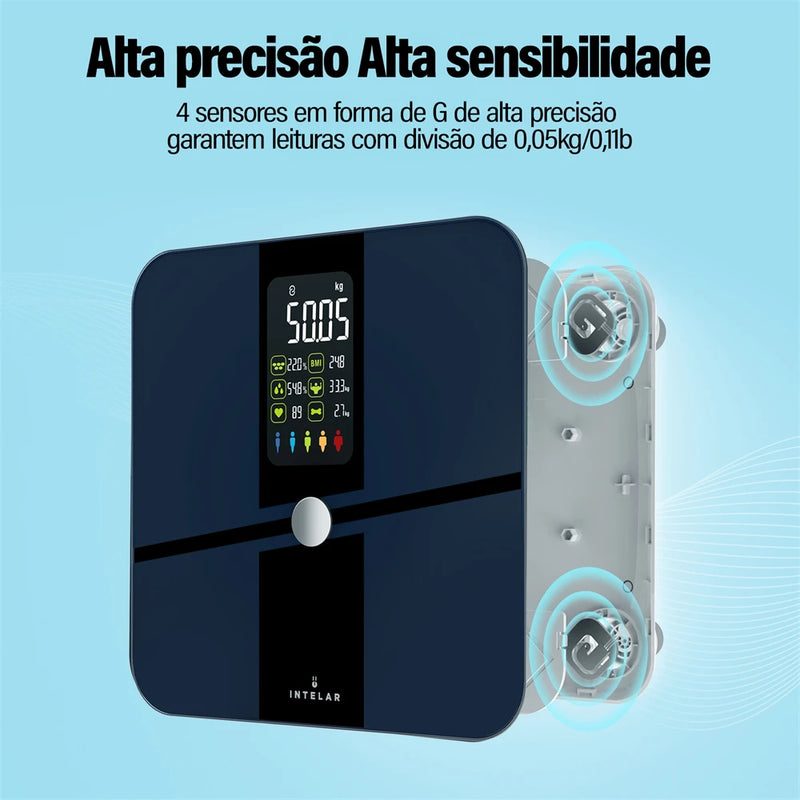 Balança de bioimpedância e peso corporal inteligente Bluetooth e Wi-Fi Intelar IR288
