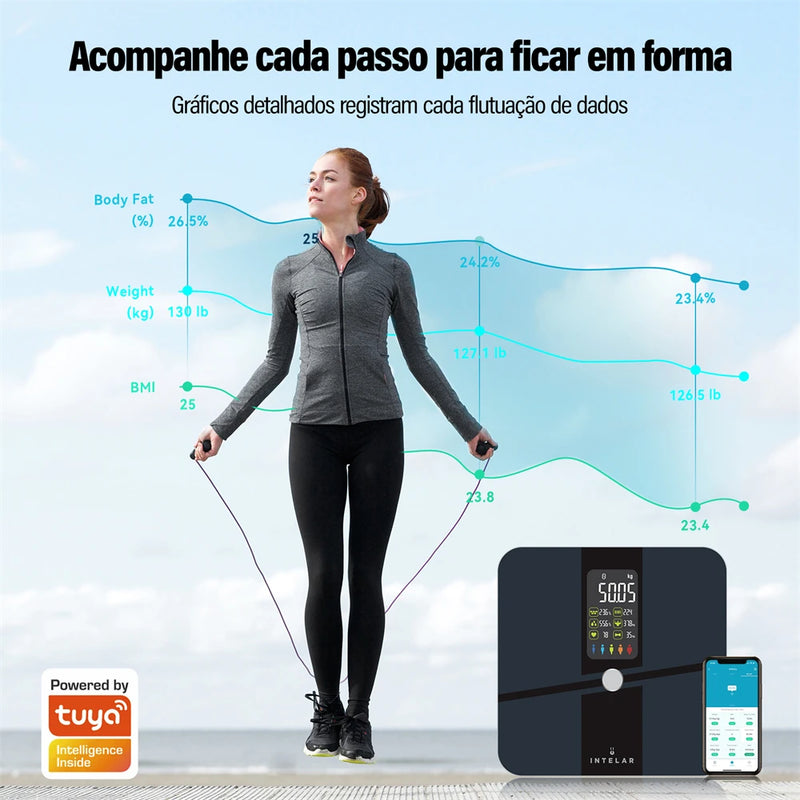 Balança de bioimpedância e peso corporal inteligente Bluetooth e Wi-Fi Intelar IR288